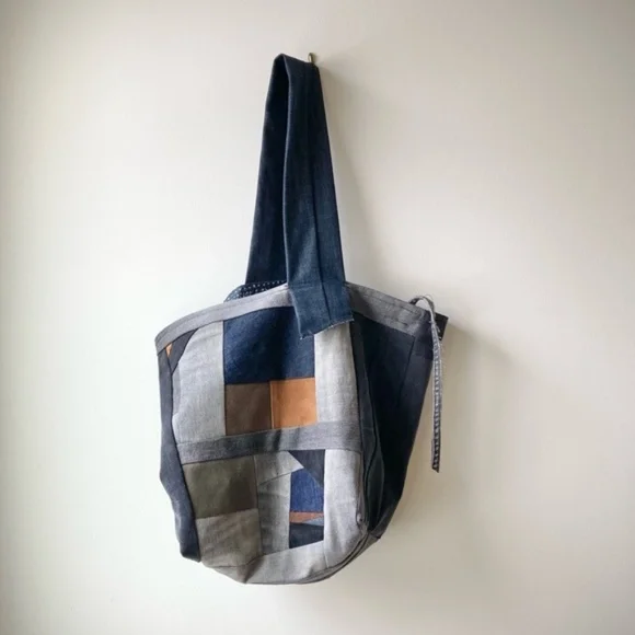 joodito japanese boro rustic patchwork denim crossbody bag shoulder hobo tote - Picture 7 of 8